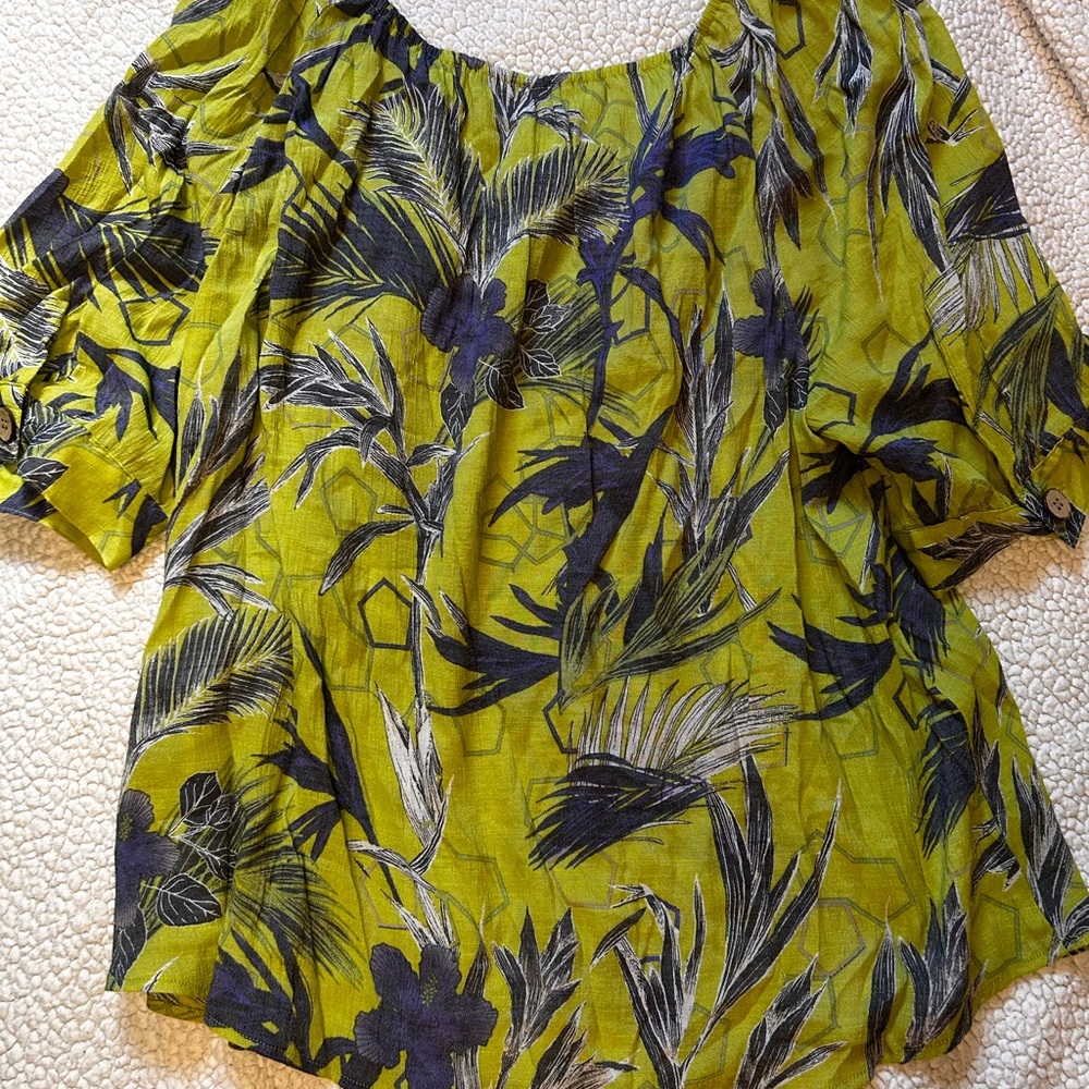 Unique Spectrum Women's 3X Green Floral Top Boho Short Sleeve Relaxed Fit - Picture 6 of 7
